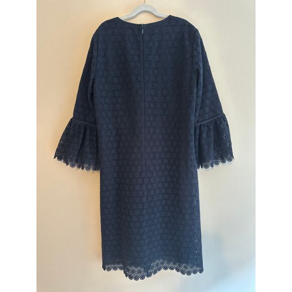 LAFAYETTE 148 NY Womens Navy Embroidered Bell Sleeved Eyelet Preppy Dress Small - Picture 2 of 6